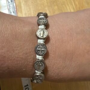 My Saint My Hero Blessing Bracelet White Silver‎ Tone Benedictine Medals Faith